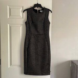 Calvin Klein, size 6, black dress with metallic gold pattern